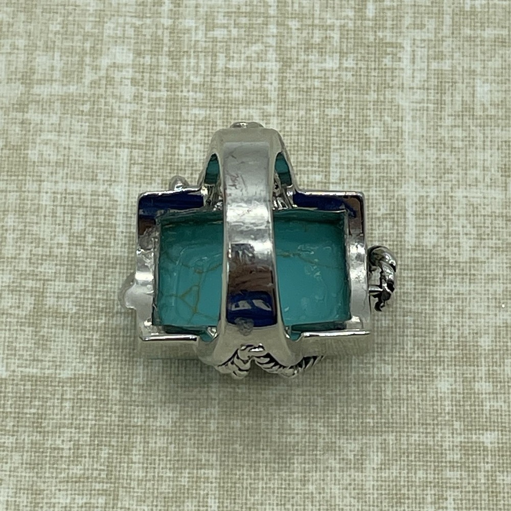 Western Boho Faux Turquoise Ring Size 8 Silver Tone Southwest Nautical Festival - Picture 5 of 9
